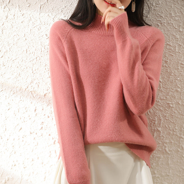 Women's Double-strand Thickened Half-high Collar Pullover 100% Wool Sweater