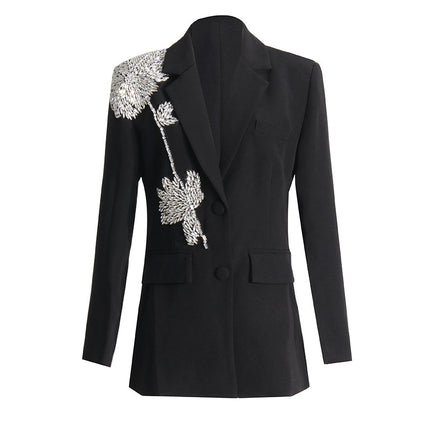 Wholesale Women's Beaded Flower Splicing Loose and Slim Blazer Jacket