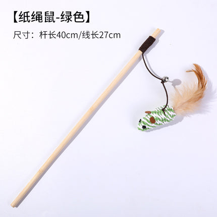 Wholesale Cat Toys Hemp Rope Cat Teasing Rod Wooden Handle Mouse Cat Teasing Stick 