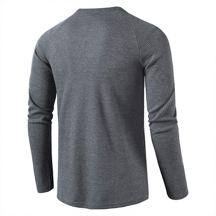 Wholesale Men's Fall Winter Henley Collar Long Sleeve Waffle T-Shirt