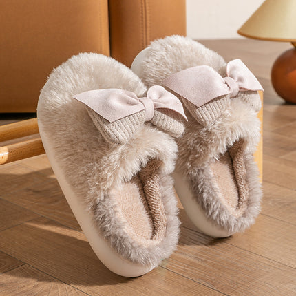 Wholesale Women's Winter Cute Cartoon Bow Rabbit Warm Faux Fur Slippers