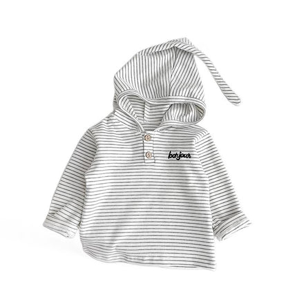 Spring Baby Hooded Hooies Kids Long Sleeve Striped Bottoming Shirt