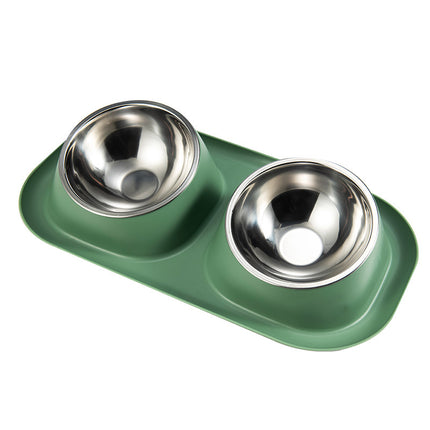 Stainless Steel Thickened Plastic Double Bowl Cat Bowl and Dog Bowl Leak-proof Pet Food Bowl