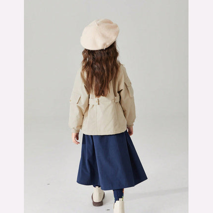 Wholesale Girls Winter Casual Stand Collar Khaki Thickened Windbreaker Jacket