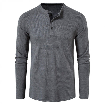 Wholesale Men's Fall Winter Henley Collar Long Sleeve Waffle T-Shirt