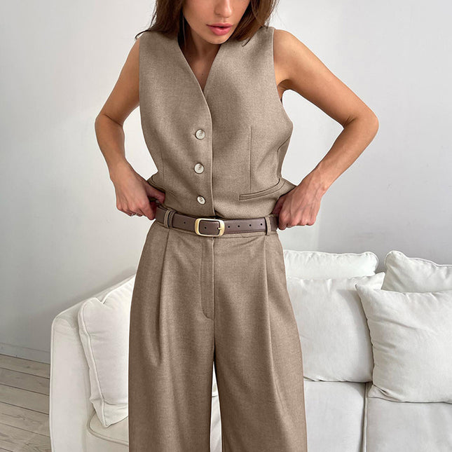 Wholesale Women's Simple Summer Blazer Vest and Trousers Set