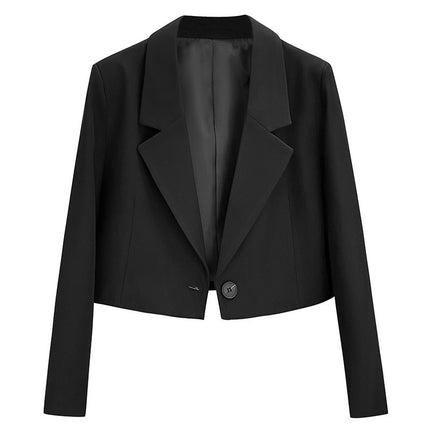 Women's Spring  Autumn Black Ultra Short One-Button Casual Blazer