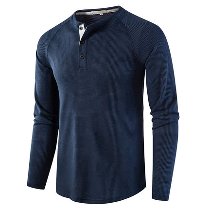 Wholesale Men's Fall Winter Henley Collar Long Sleeve Waffle T-Shirt