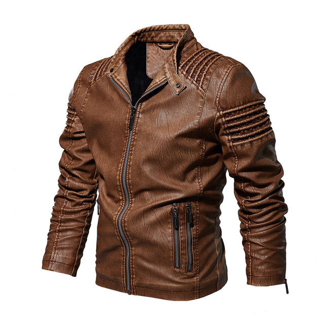 Wholesale Men's Autumn and Winter Warm Velvet Zipper PU Leather Jacket