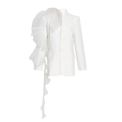 Wholesale Women's Spring Mesh Ruffled Irregular Loose Straight Blazer