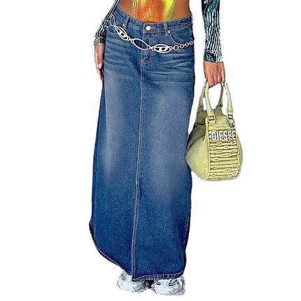 Wholesale Women's High Waist Slim Slit Denim Skirt