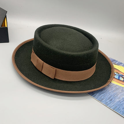 Wholesale Men's/Women's Fall Winter Pure Wool Ring Top Contrasting Color Bow Jazz Hat 