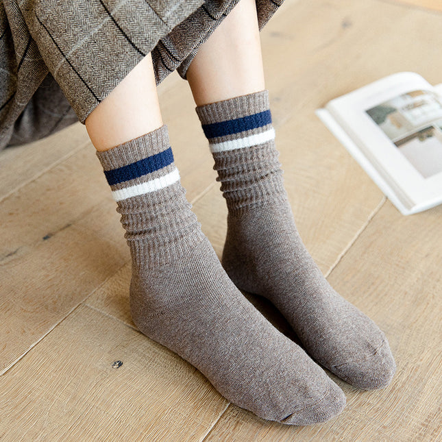 Women's Winter Thickened Warm Stripes Solid Color Terry Mid-calf Pile Socks