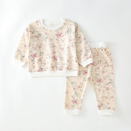 Wholesale Kids Set Spring Baby Cotton Printed Long Sleeve Pants  High Waist Two-piece Set