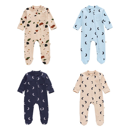 Newborn Spring Cotton Diagonal Zipper Babygrow With Feet