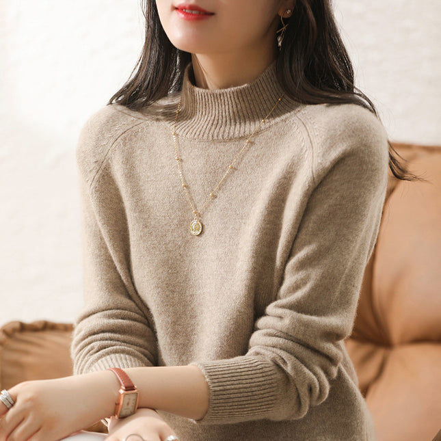 Women's Double-strand Thickened Half-high Collar Pullover 100% Wool Sweater