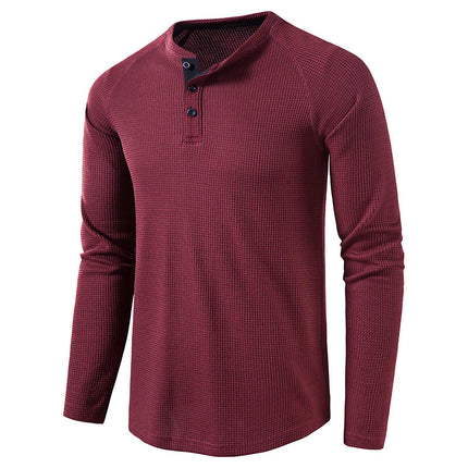 Wholesale Men's Fall Winter Henley Collar Long Sleeve Waffle T-Shirt