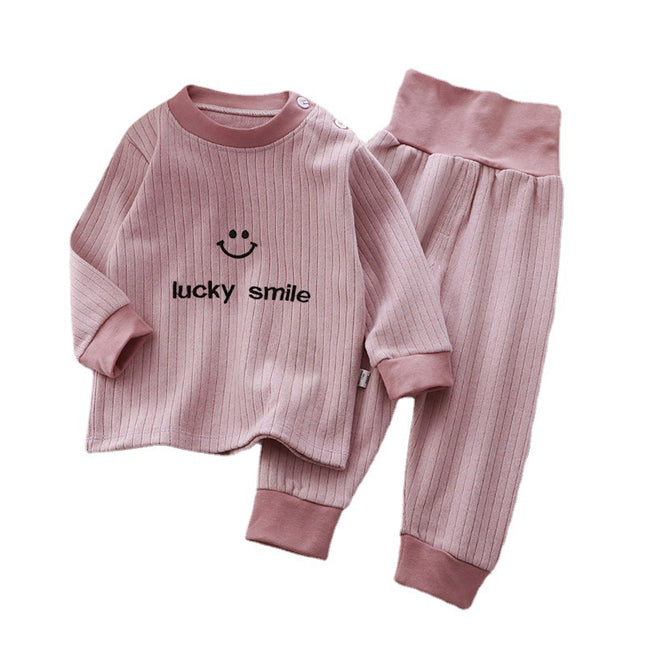 Wholesale Kids Spring High Waist Brushed Long Johns Two Piece Set