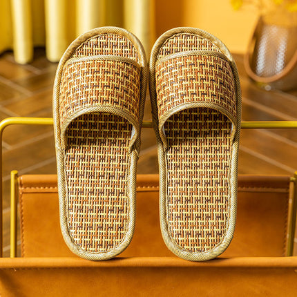 Wholesale Men's Summer Rattan Woven Bamboo Linen Non-slip Soft-soled Slippers