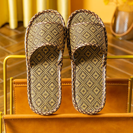 Wholesale Men's Summer Rattan Woven Bamboo Linen Non-slip Soft-soled Slippers