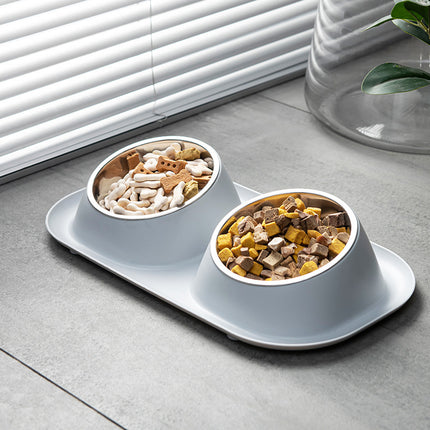 Stainless Steel Thickened Plastic Double Bowl Cat Bowl and Dog Bowl Leak-proof Pet Food Bowl
