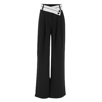 Wholesale Ladies Trousers Casual Pants Summer Wide Leg Pants Stitching Black Trousers