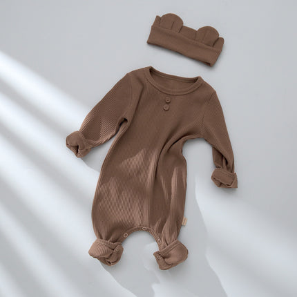 Baby Fall Cotton Long-sleeved Romper Babygrow Hairband Set