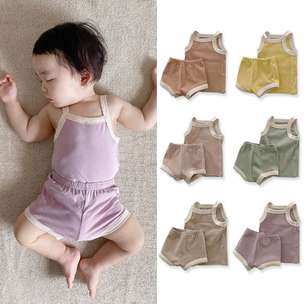 Wholesale Baby Girls Summer Cotton Sleeveless Tank Shorts Two-Piece Set