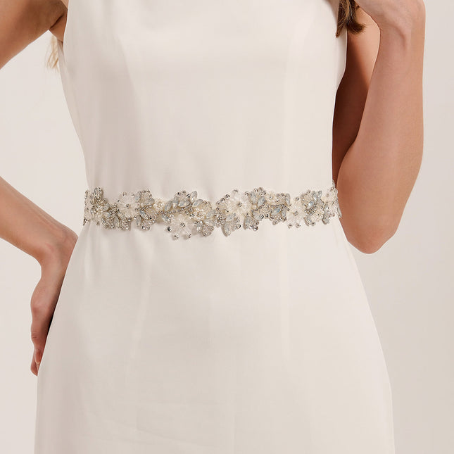 Bridal Wedding Dress Rhinestone Satin Hand-stitched Rhinestone Belt