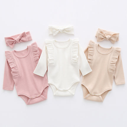 Wholesale Spring and Autumn Baby Girl Long Sleeve Knit Striped Triangle Romper