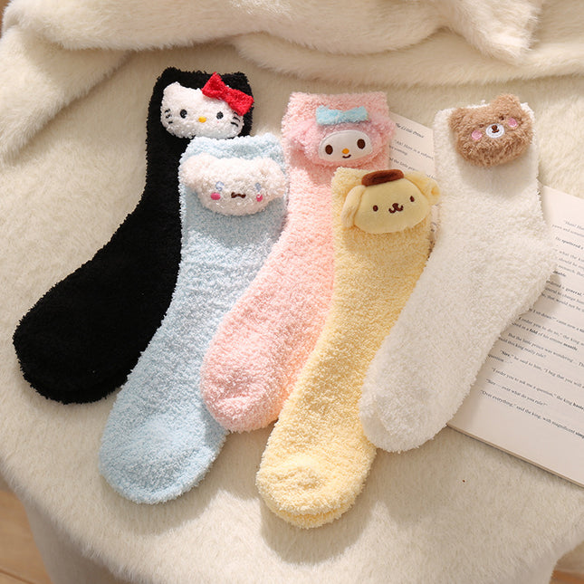 Women's Autumn Winter Thickened Velvet Warm Plush Floor Socks Cute Coral Velvet Socks