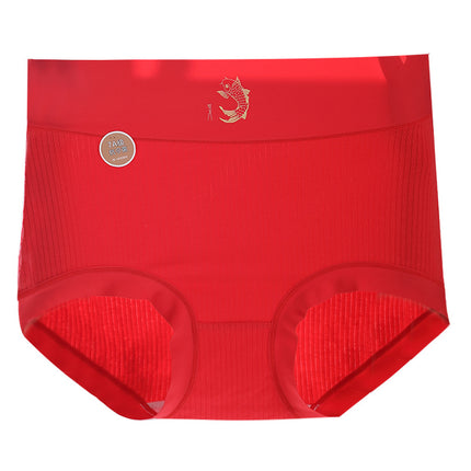 Women's Cotton Antibacterial Crotch High Waist Red Plus Size Underwear