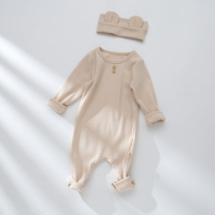 Baby Fall Cotton Long-sleeved Romper Babygrow Hairband Set