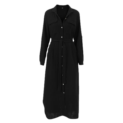 Wholesale Ladies Spring Summer Shirt Dress Casual Waisted Cotton White Maxi Dress