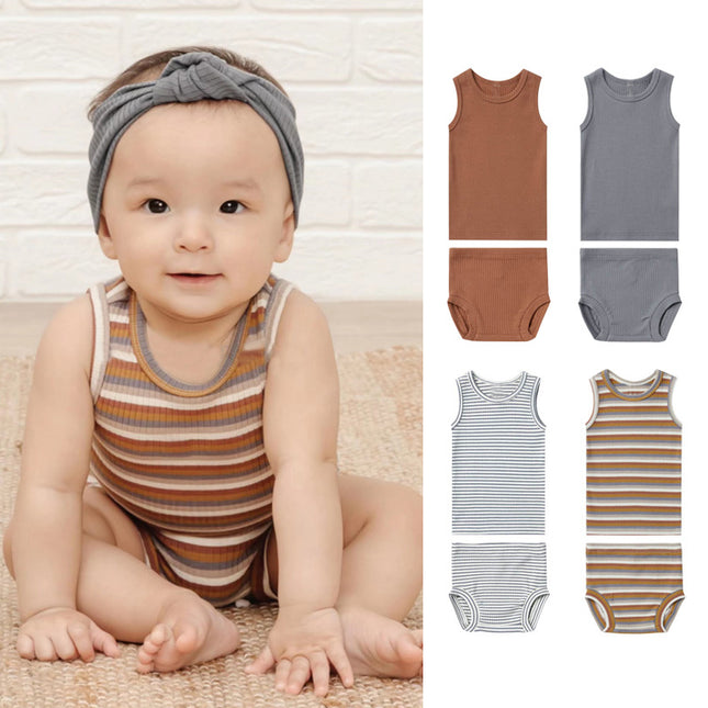 Wholesale Infant Summer Striped Cotton Vest Shorts Two-Piece Set