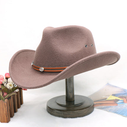 Men's Winter Tibetan Style Woolen Cowboy Hat Western Gentleman Felt Hat Breathable Jazz Hat 