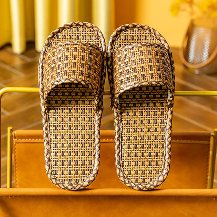 Wholesale Men's Summer Rattan Woven Bamboo Linen Non-slip Soft-soled Slippers