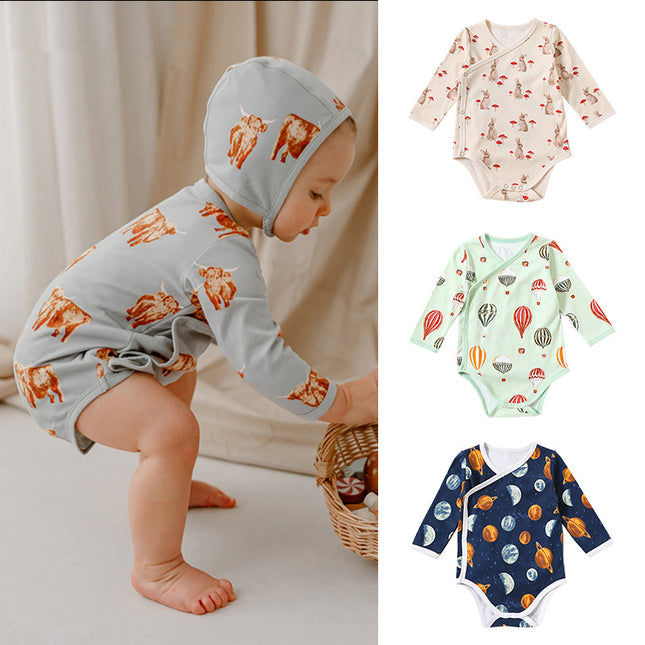 Newborn Spring Triangle Romper Cartoon Printed Long Sleeve Bodysuit