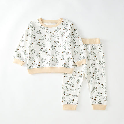 Wholesale Kids Set Spring Baby Cotton Printed Long Sleeve Pants  High Waist Two-piece Set