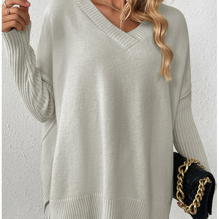 Wholesale Women's Fall Winter Pullover V-neck Splicing Sweater