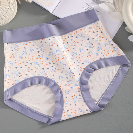 Women's Modal Print Plus Size High Waist Silk Antibacterial Crotch Underwear