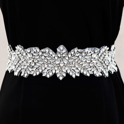 Party Dress Accessories Luxury Rhinestone Bridal Girdle Leaf Shaped Hand-stitched Belt