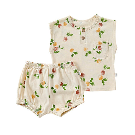 Infants Baby Summer Class A Pure Cotton Sleeveless Printed Two-piece Set