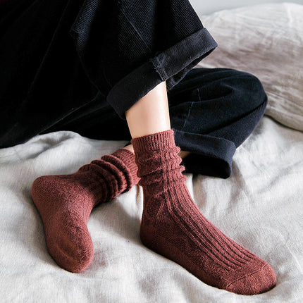 Women's Autumn Winter Mid-calf Socks Thickened Wool Socks Warm Striped Stockings