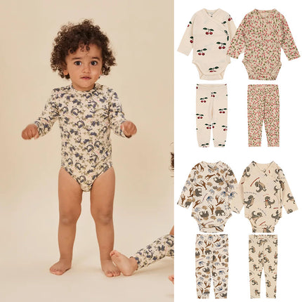 Infants Baby Spring Summer Cotton Bodysuit Pants Two-piece Set