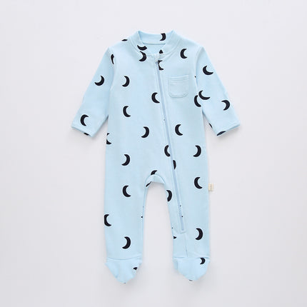 Newborn Spring Cotton Diagonal Zipper Babygrow With Feet