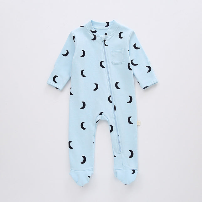 Newborn Spring Cotton Diagonal Zipper Babygrow With Feet