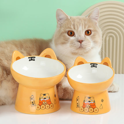 Pet Ceramic Bowl Cat and Dog Tall Sloping Bowl Increased Neck Protection Water Bowl