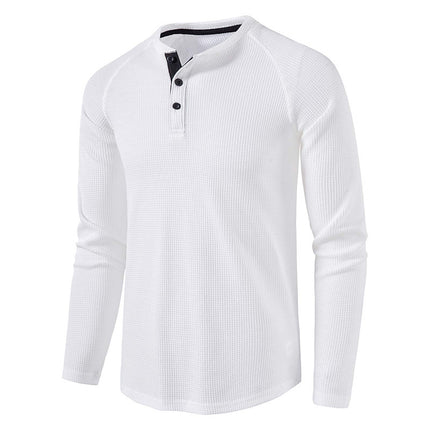 Wholesale Men's Fall Winter Henley Collar Long Sleeve Waffle T-Shirt