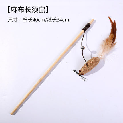 Wholesale Cat Toys Hemp Rope Cat Teasing Rod Wooden Handle Mouse Cat Teasing Stick 